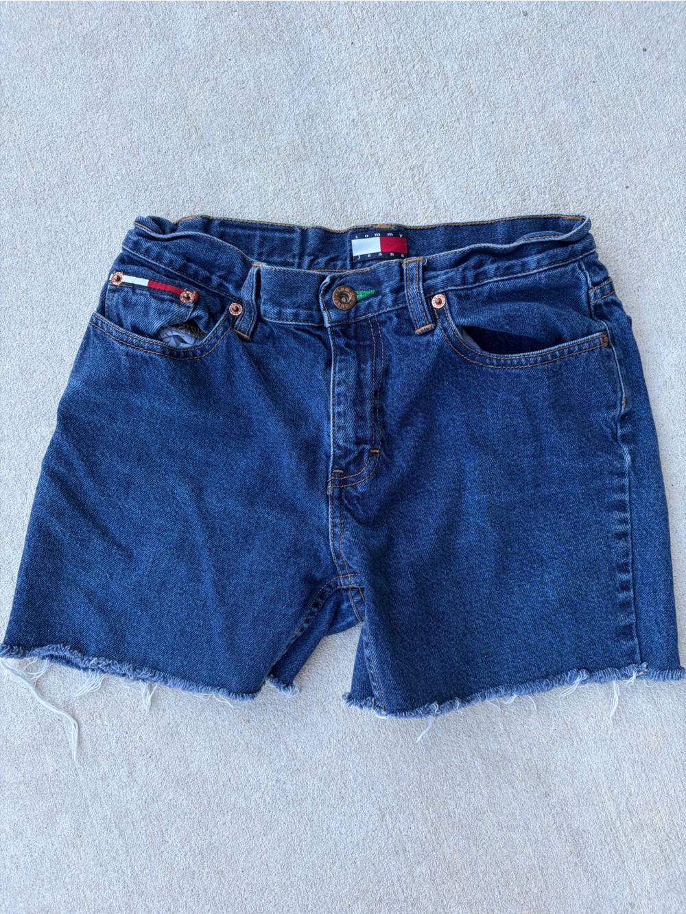 Tommy Hilfiger Dark Blue Cropped Denim Shorts with Frayed Hem